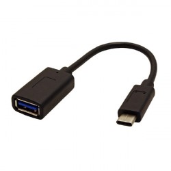 USB redukcia (3.1), USB A samica - USB C samec, 0.15m, okrúhly, čierny, plastic bag, OTG kábel