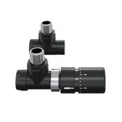 Zehnder ventily - Set B rohový ventil 1/2" + šróbenie pre spiatočku s termostatickou hlavicou čierna matná 839439-0557