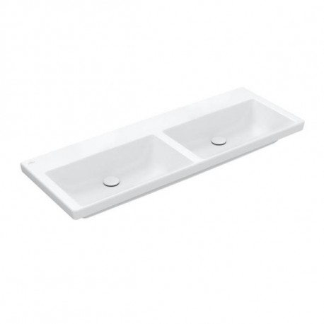 Villeroy & Boch SUBWAY 3.0 dvojumývadlo bez prepadu 2x bez otvoru pre batériu 1300 x 470 mm, Stone White Ceramic Plus, 4A71D3RW