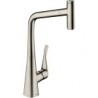 Hansgrohe Metris Select M71 drezová batéria 320s vyťahovacím výtokom vzhľad nerez s tlačítkom Select 14884800