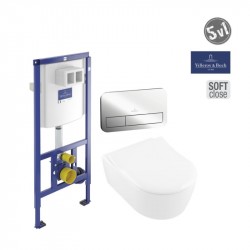 VILLEROY & BOCH Avento predstenový set modul ViConnect, WC misa DirectFlush, sedátko SoftClosing, tlačítko chróm 5656RS01SET