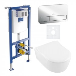 VILLEROY & BOCH Avento predstenový set modul ViConnect, WC misa DirectFlush, sedátko SoftClosing, tlačítko chróm 5656RS01SET2