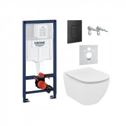 Grohe Rapid SL - Set predstenovej inštalácie, WC misa a sedátko Tesi, SoftClose, Rimless, tlačítko Even Phantom Black, čierne m