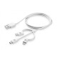 kábel USB CellularLine s tromi adaptérmi Lightning + micro USB + USB-C, biely, USBDATA3IN1MFITYCW