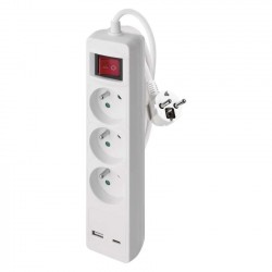 EMOS predlžovací kábel 2 m / 3 zásuvky / s vypínačom / biely / 1×USB-A + 1×USB-C / 1,5 mm2
