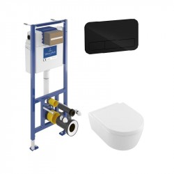 Villeroy & Boch predstenový modul ViConnect Pro S + WC misa AVENTO DirectFlush, sedátko SoftClose, tlačítko čierne sklo