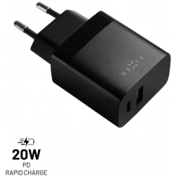 Nabíjačka do siete FIXED s USB-C a USB výstupom a podporou PD a QC 3.0 20W čierna