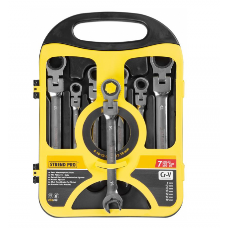 STREND PRO CSS819, 7 dielna, očkoploché, račňové s kĺbom, 8-19 mm STREND PRO CSS819, 7 dielna, očkoploché, račňové s kĺbom, 8-19 mm